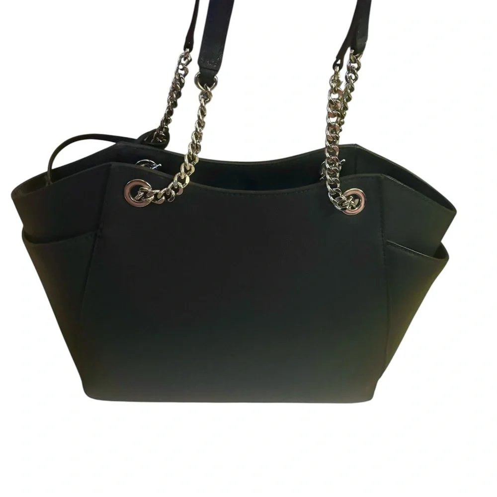 Michael Kors Jet Set Travel Large Saffiano Leather Chain Shoulder Tote Dark Navy - Picture 6 of 11